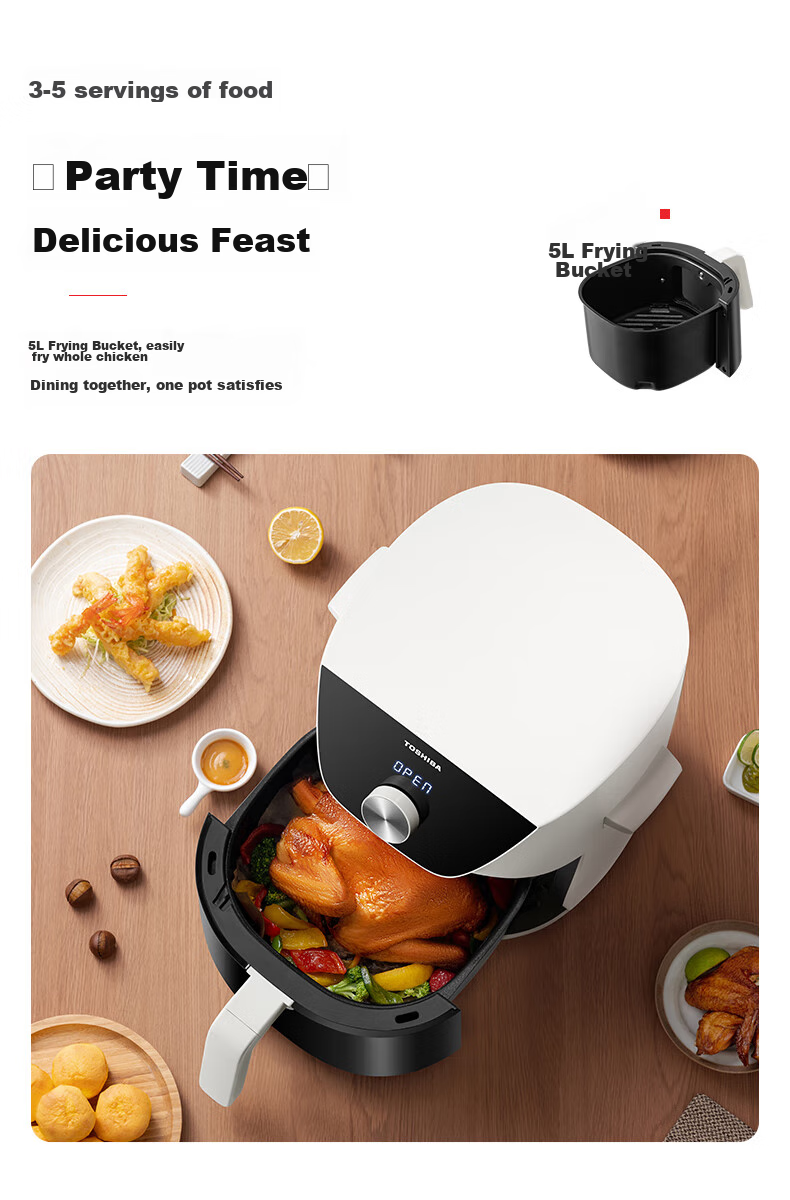 TOSHIBA Second Generation Cyclone Base, Air Fryer Shark Fin Fan Blades, Low Oil Light Fat Non-Stick, Dual Knob Operation, 5L Air Fryer AF-50KHUC 9