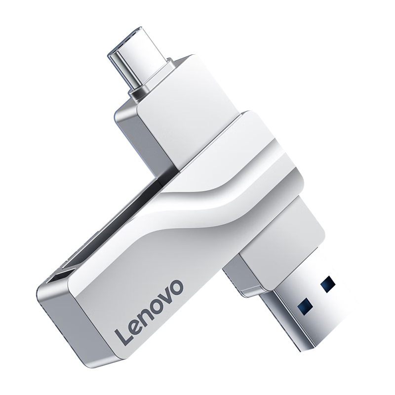 Lenovo 32GB Type-C Dual Interface USB 3.2 High-Speed Metal USB Flash Drive for Phone and PC, Large Capacity, Dual-Head, Car, Study, Office, Business USB Drive X5U - Silver