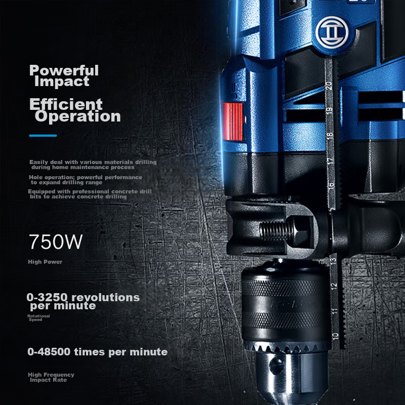 BOSCH Impact Drill, Electric Drill, And Screwdriver Three-In Concrete Drilling, 750W GSB-16RE Heavy-Duty Model