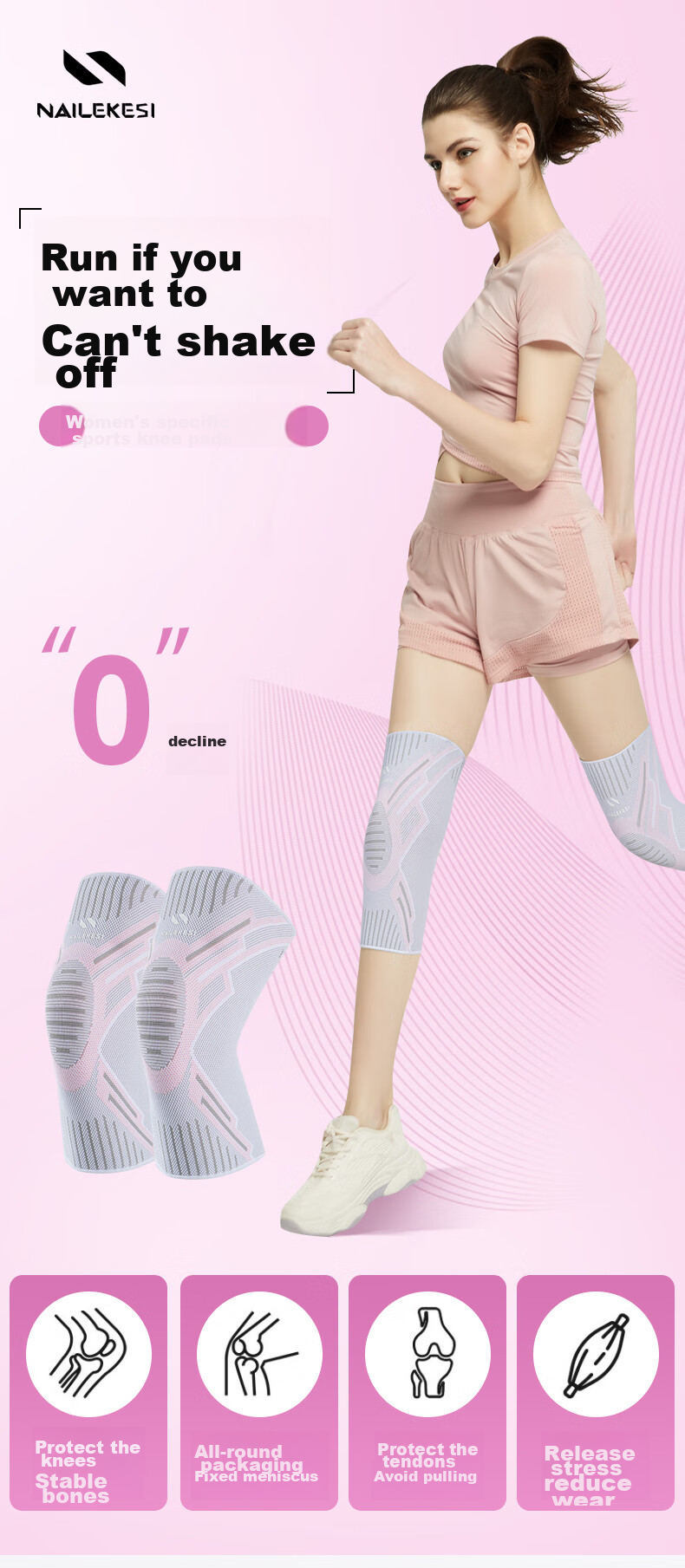 Nailikes Professional Sports Knee Brace for Women Running Protective Warm Knee Joint Support for Badminton S Size 1