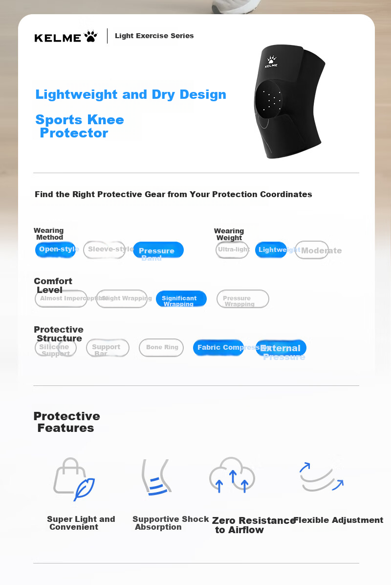 KELME Knee Brace, Meniscus Support, Sports Joint Patella Strap, Lightweight for Summer, Suitable for Men And Women, Running, Hiking, Badminton, Knee Protection Gear 2