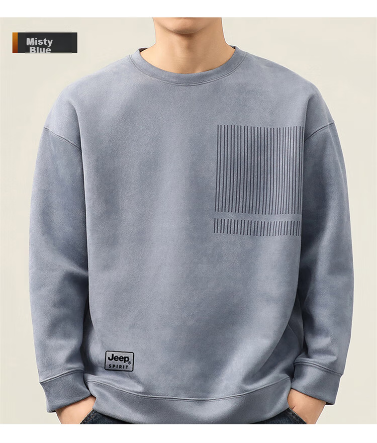 JEEP SPIRIT Men's Sweatshirt, Autumn And Winter Suede Long-Sleeve T-Shirt, Casual Loose Trendy Top for Me 18
