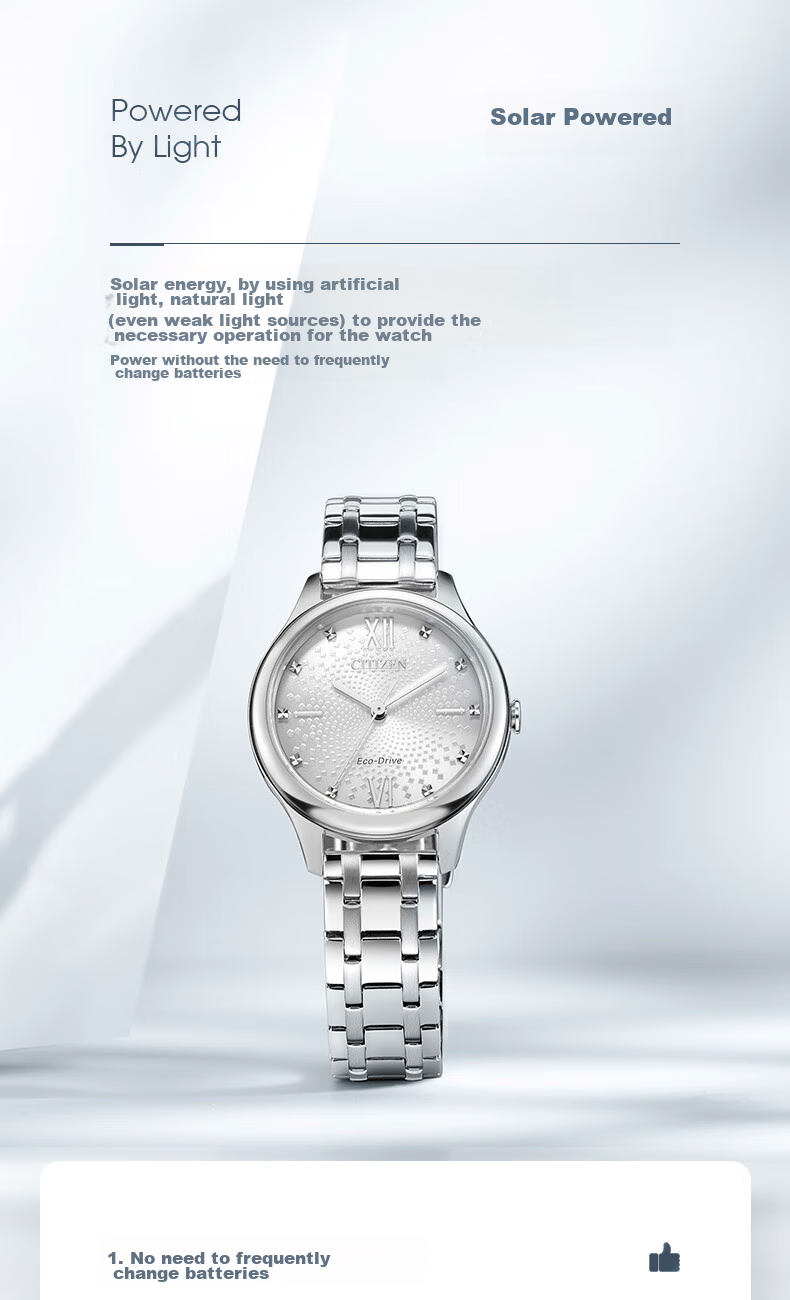CITIZEN Watch for Women, Japanese And Korean Style, Eco-Drive, White Dial, Steel Band, Fashionable Gift for Girlfriend, EM0500-73A 2