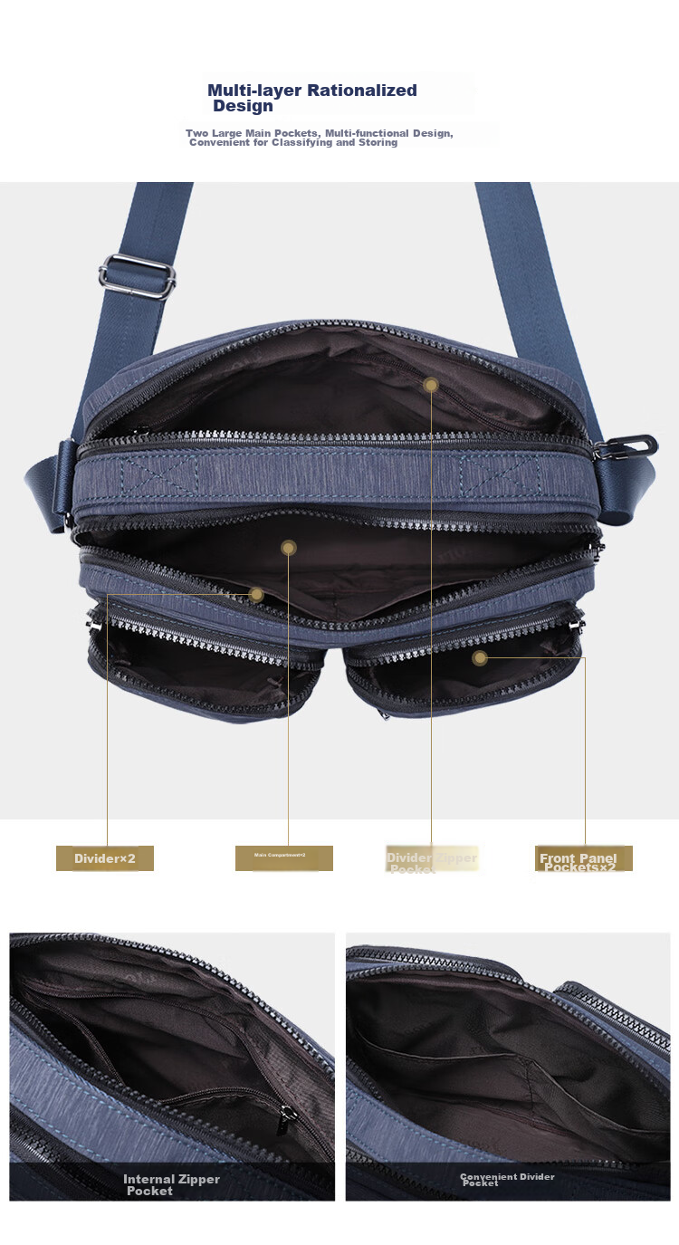 GOLF Nylon Shoulder Bag, Large Capacity Messenger Bag for Men, Multifunctional Crossbody Bag, Model 5I396466J, Blue-Gray Color 8