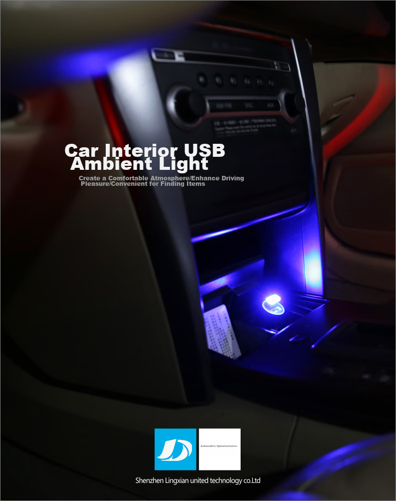 Dijialun Car Interior Ambient Light USB Car Decoration Atmosphere Lamp LED Notebook Car-Mounted No-Modification Accessory Small Night Light Blue Light 1