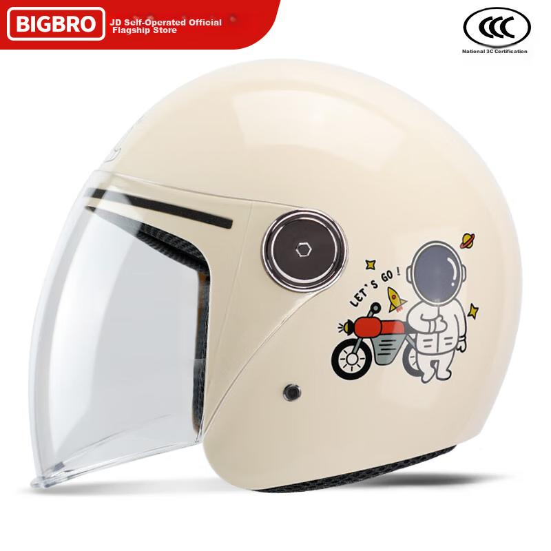 BIGBRO KY163 Astronaut 3C Motorcycle Helmet for Men And Women, Riding in Winter, Warm Electric Bike All-Season Half Helmet
