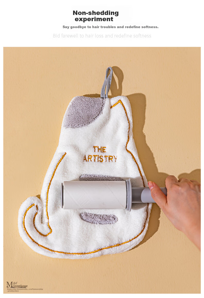 Fanyejia Cat Hand Towel, Hanging Absorbent Cartoon Cute Kitchen Bathroom Home Multi-Purpose Handkerchief Small Towel Quick-Drying 9
