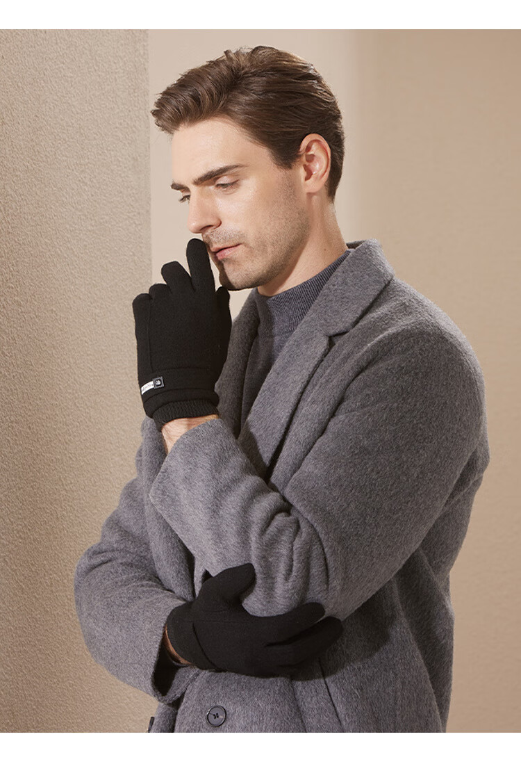 Hengyuanxiang Men's Wool Gloves, Autumn And Winter Warm Windproof Cold-Resistant, Suitable for Cycling And Driving, Fleece-Lined Thickened Touchscreen Compatible Winter Gloves 10