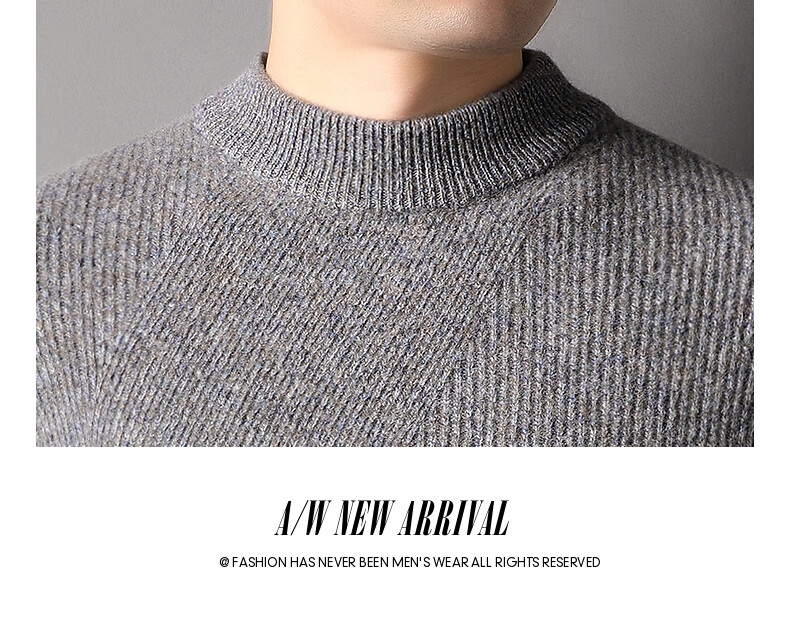 Hengyuanxiang Men's 100% Pure Wool Sweater, Thick Knit Pullover for Autumn And Winter, Round Neck Base Layer, Knitted Sweater 13
