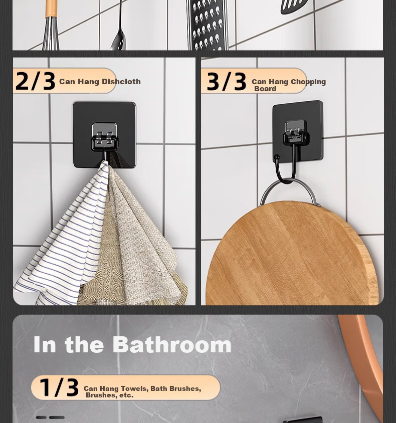 CHUSHE No-Drill Heavy-Duty Adhesive Hooks for Kitchen, Bathroom, Wall-Mounted Cleaning Tools, Household Use 24