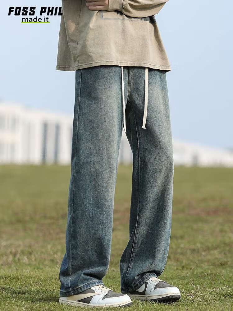 Foss Phil Men's Jeans, Spring And Summer Straight-Leg Wide-Leg Versatile American-Style Trendy Casual Pants Y06 Nostalgic Blue 2XL 15