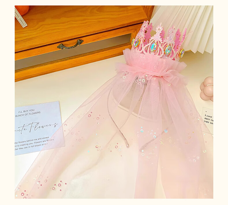 Duomeiyi Birthday Hat, Birthday Scene Decoration, Girl Adult Dress-Up, Children's Birthday Decorations, Props, Pink Crown, Veil 7