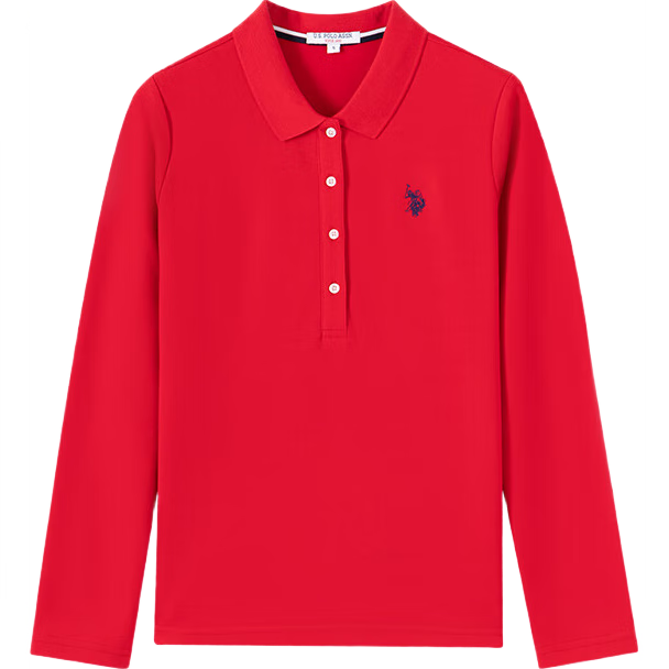 U.S. POLO ASSN. Women's Polo Shirt, Autumn And Winter Business Casual Long-Sleeve T-Shirt, Ladies' Turndown Collar, Warm Fleece Brushed Warm Top