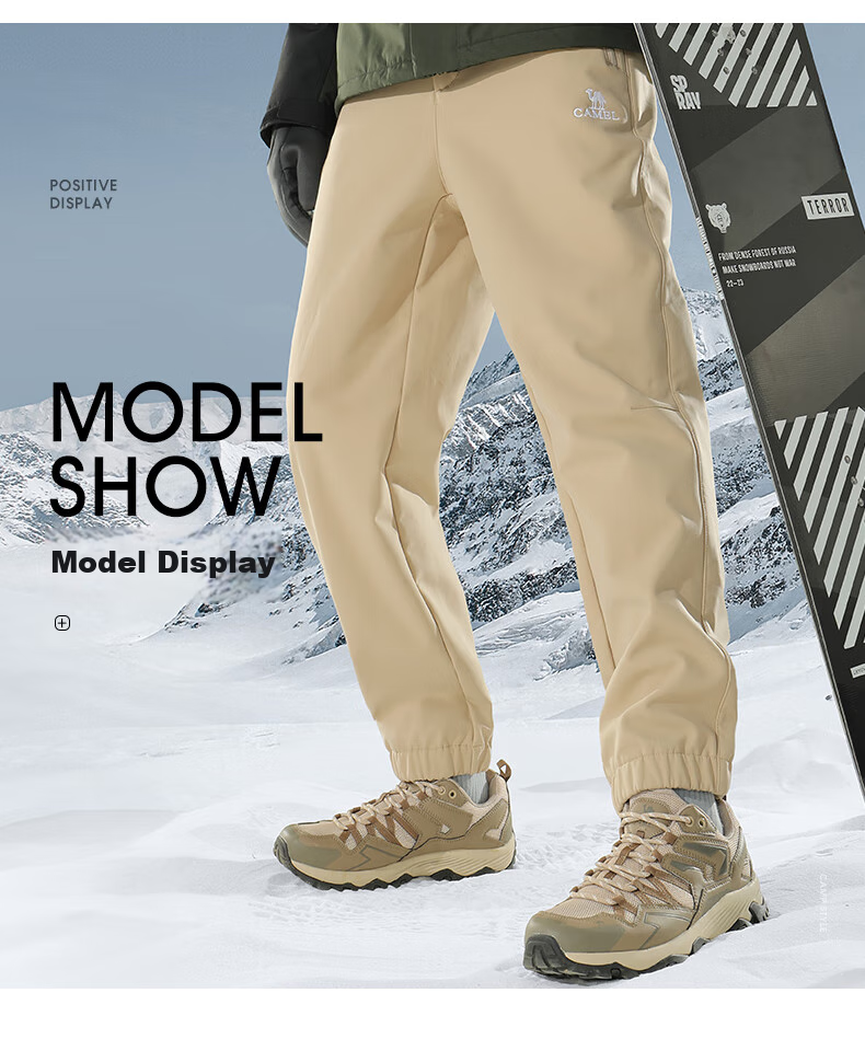 CAMEL Outdoor Softshell Pants for Women, Water-Repellent, Elastic Ankle, Fleece-Lined, Warm, Windproof, Outdoor Hiking Trousers for Men A23CA6J034 16