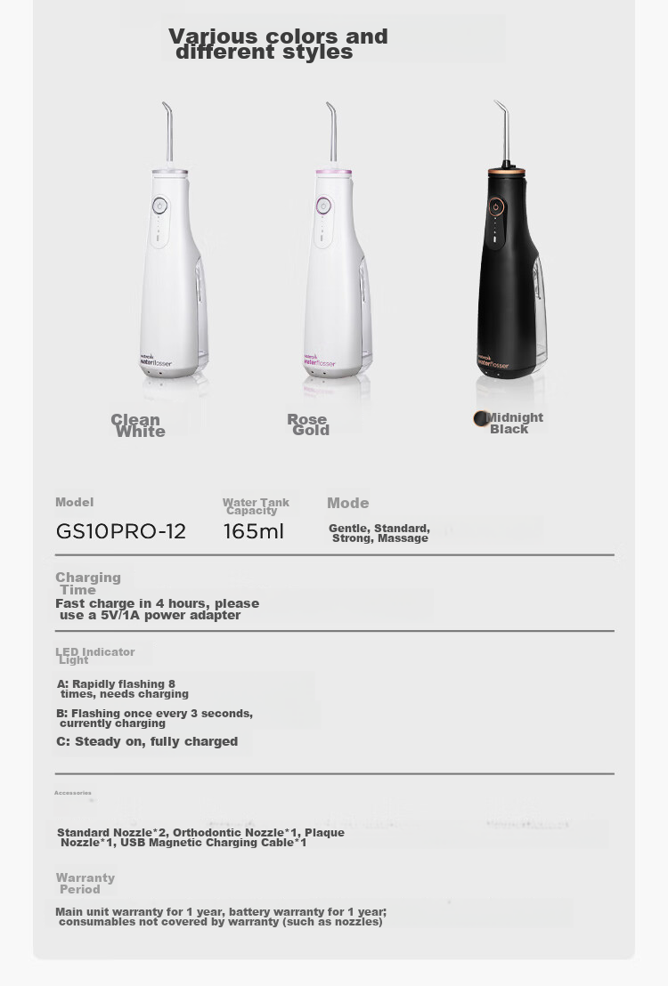 WaterPik [Professional Flagship] Medical-Grade Water Flosser GS10PRO Clean White Portable Dental Irrigator Prevents Tartar Birthday Gift 21