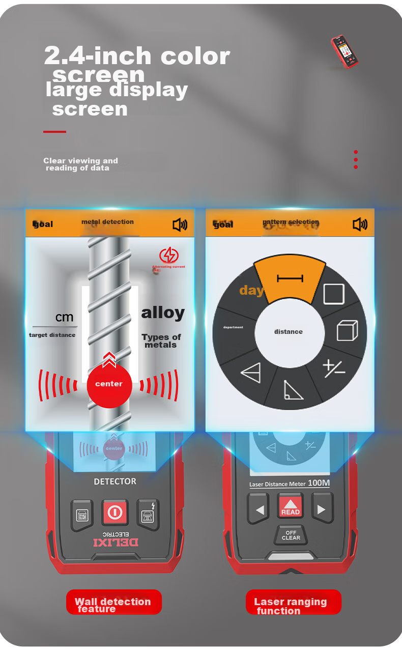 DELIXI ELECTRIC Multi-Function Wall Detector for Metal, Rebar, And Wood Detection with Red Light Ranging up to 100 Meters 18