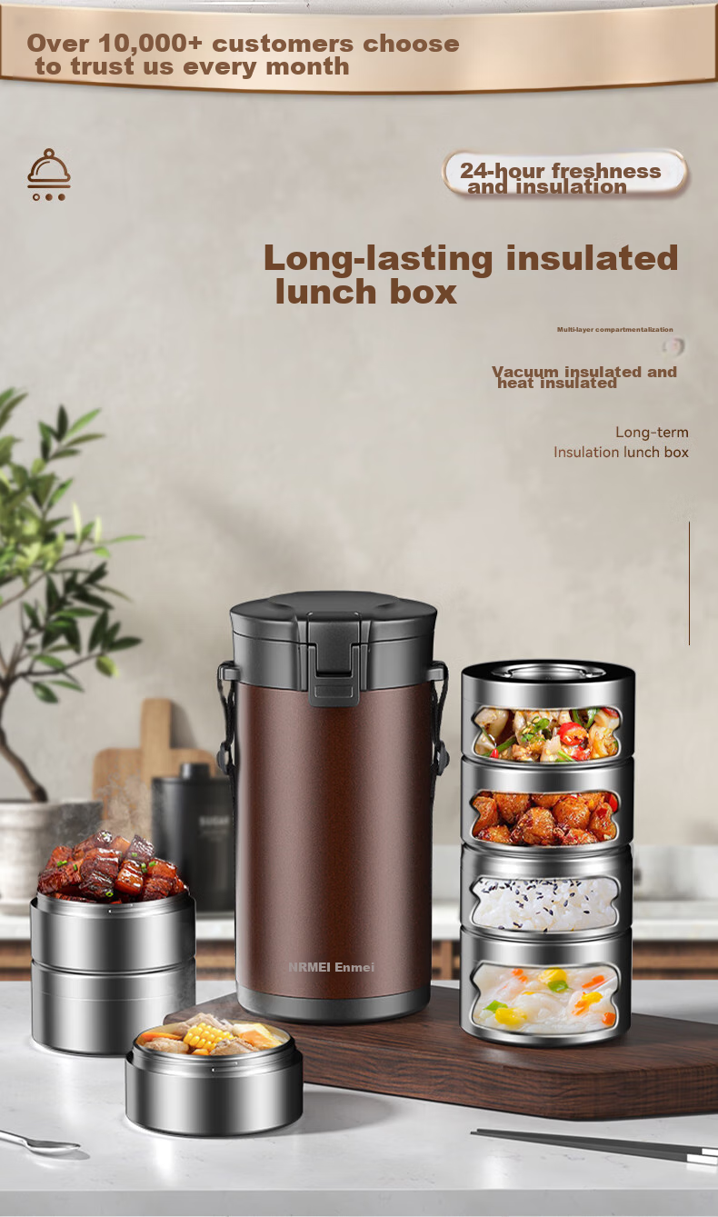 NRMEi Insulated Lunch Box 24-Hour Thermal Container Microwaveable Large Capacity Stainless Steel Bento Box 3