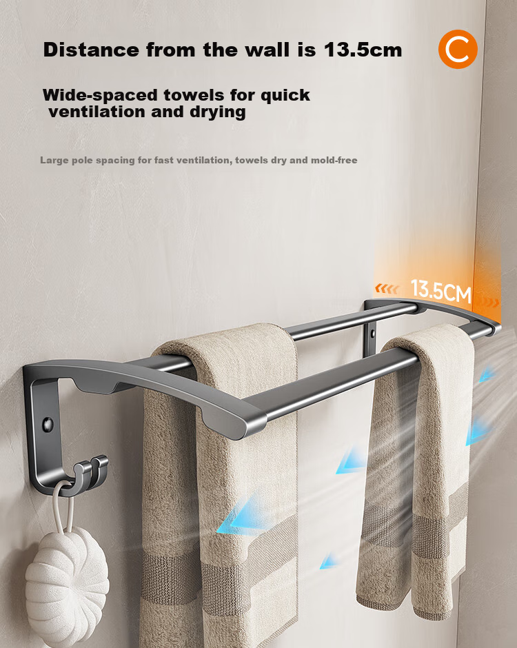 Cobbe Bathroom Storage Rack, Toilet No-Drilling Towel Holder, Space Aluminum Organizer Hooks 10