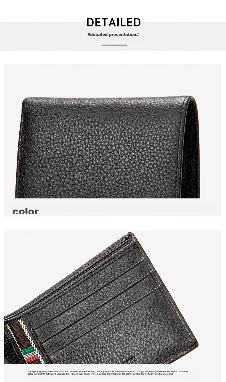 Aokang Men's Wallet, Vertical Style, Two-Fold Cowhide Billfold, Leather Purse, Multifunctional Birthday Gift for Husband 5