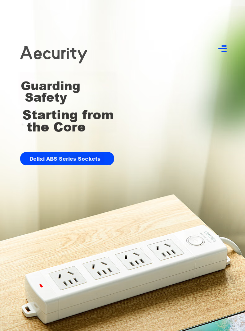 Deli 3C Certified National Standard Safe Power Strip, Extension Cord/Power Bar/Power Strip/Outlet Strip/Extension Cord with Master Switch, Child Safety Lock, 4 Outlets, 3 Meters, White, 18203 1