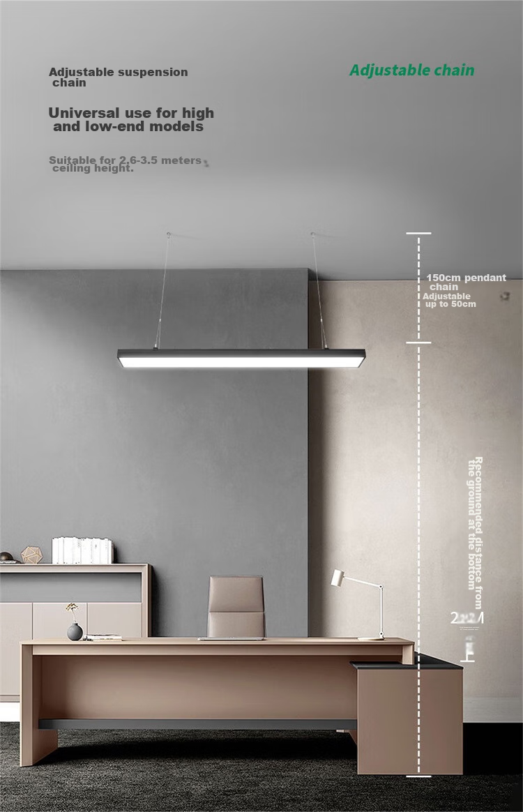 NVC LED Pendant Light for Office, Mall, Shop, Minimalist Long Strip Light, Iron Art Lamp Body, Black Frame Spotlight, 50W Cool White 13
