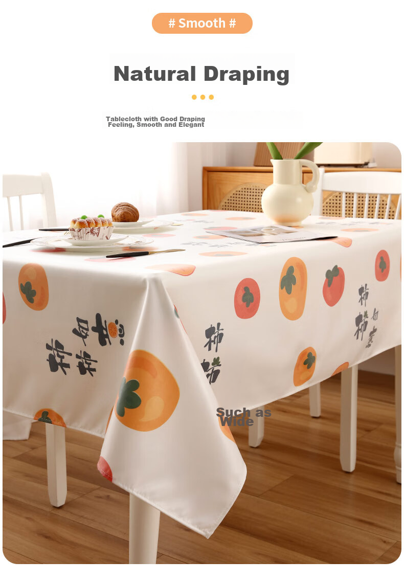CHERISHES LIFE Waterproof And Oil-Resistant TPU Tablecloth, Washable Dining Table Cover, Thickened for Home Use And Coffee Tables, Persimmon Pattern, 90*137cm 9