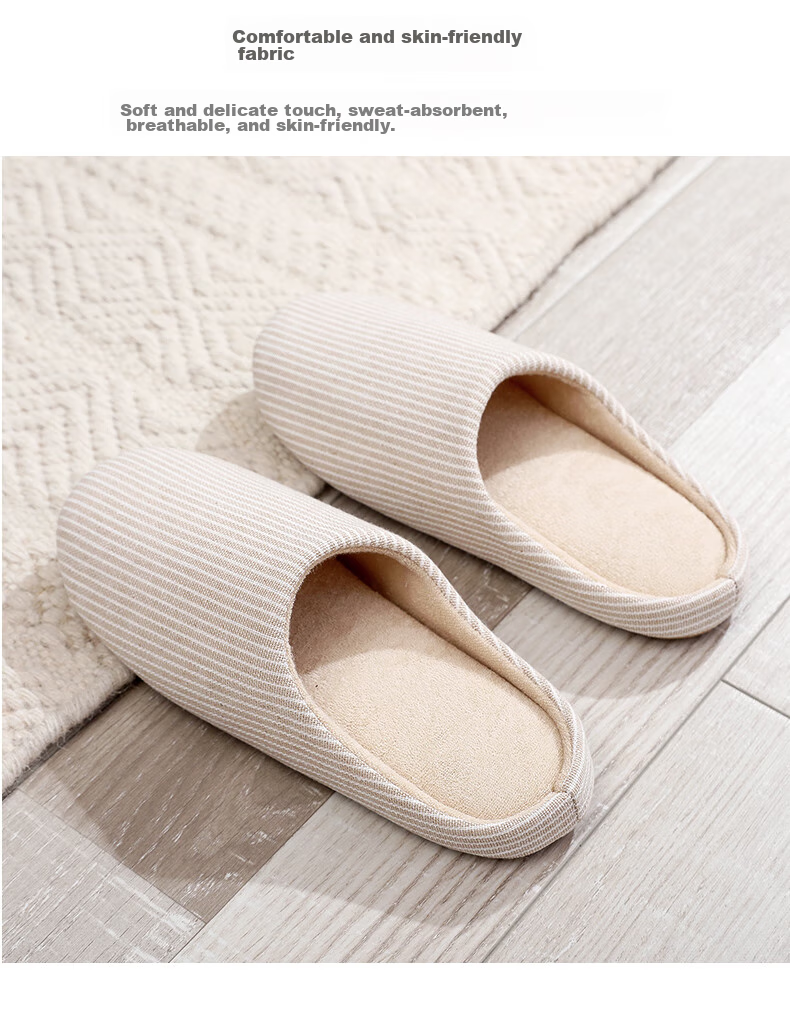 GUOLUOFEI Japanese-Style Home Indoor Spring And Autumn Slippers for Men And Women, Non-Slip Floor, Quiet Breathable Floor Slippers, Beige 36-37 4