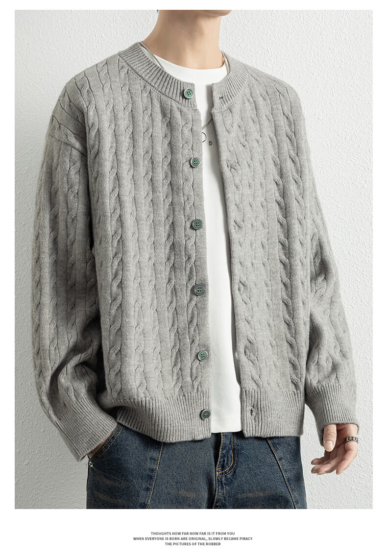 ROMON Men's Knitted Cardigan Spring Autumn Casual Loose Drop Shoulder Sweater Round Neck Jacket Black M 7001 15