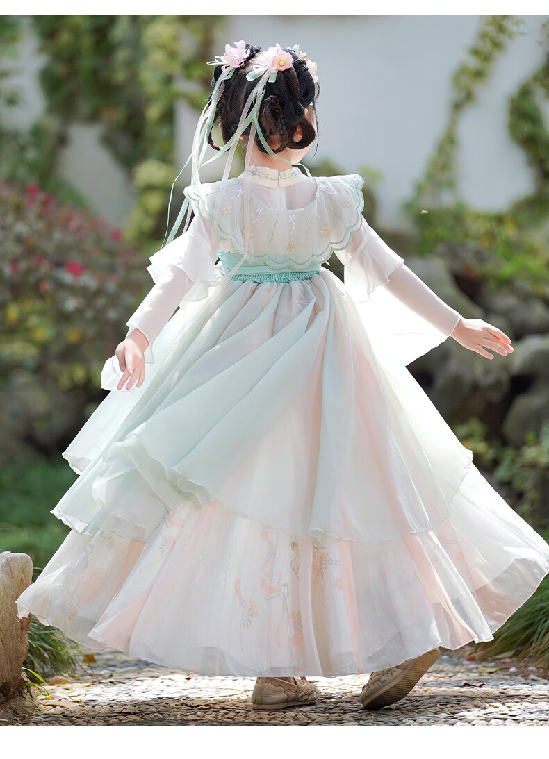 Anneyol Children's Day Hanfu Girls' Chinese-Style Dress, Children's Ancient Style Ru Skirt, Costume Dress, Green, Size 110 9