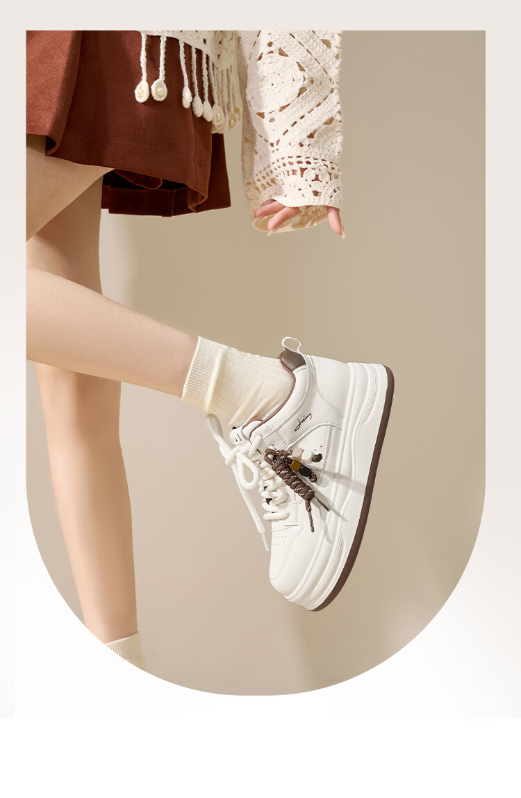 Zhuoshini Women's Thick-Soled White Sneakers 2025 Autumn New Lightweight Height-Increasing Platform Sports Shoes Beige/Brown Size 38 7