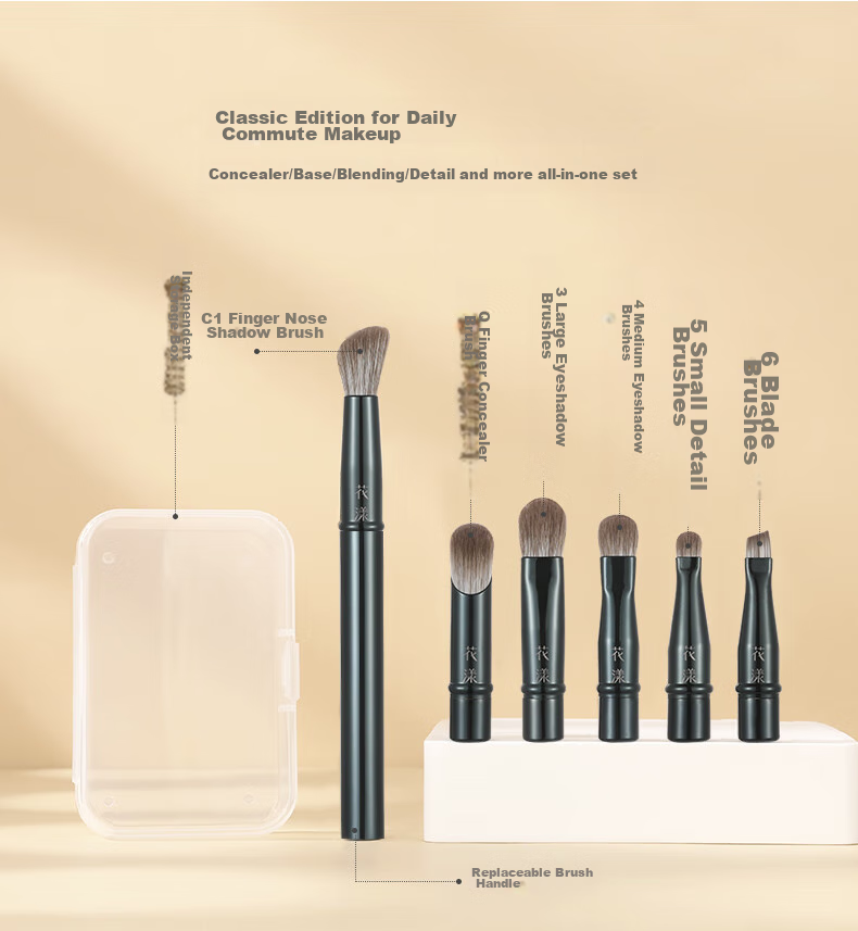 Huayang Portable Makeup Brush Set, 6 Classic Detachable Replacement Heads, Cangzhou Makeup Brush for May Day Outings 2