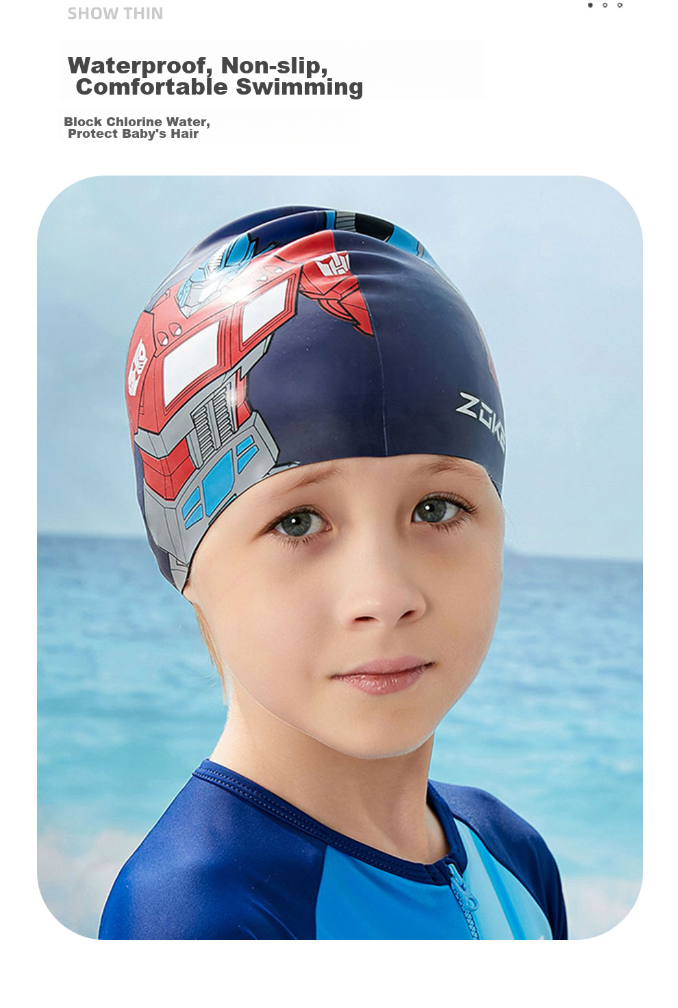 ZOKE Children's Swimming Cap, Silicone Waterproof Hair Protection And Ear Protection, Anime Cartoon Transformers Style, Boys' Swimming Equipment, 621603219 4