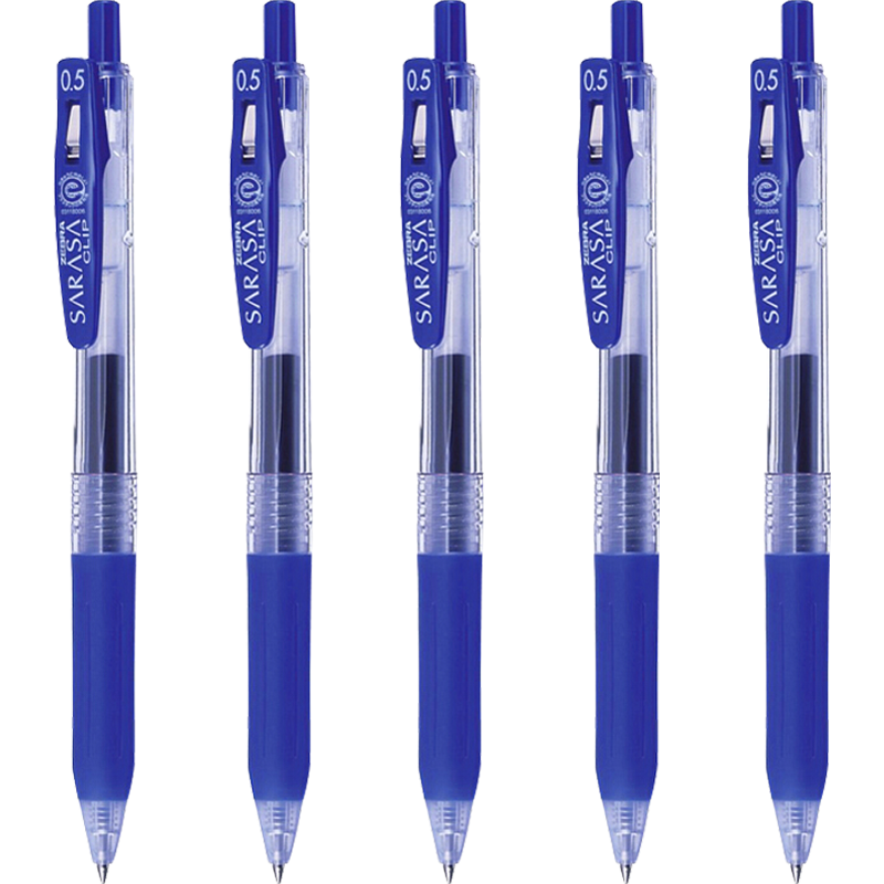 ZEBRA JJ15 Retractable Blue Gel Pen, 0.5mm, Signature Pen, Business Pen, Student Writing Practice Pen, Exam Pen, High-Quality Study And Office Stationery Set, 5 Pens