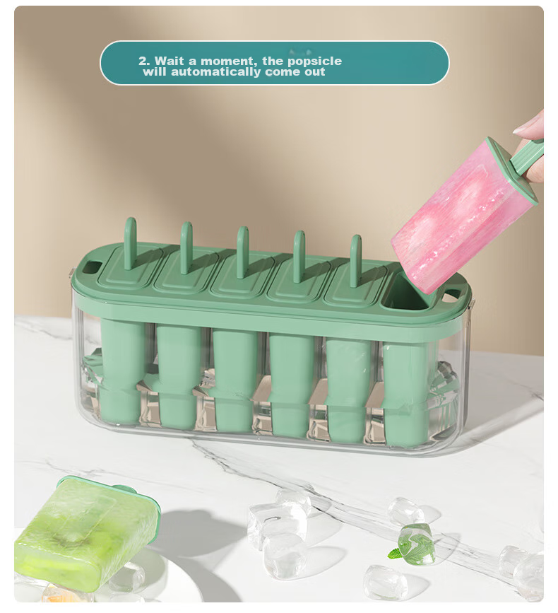 Baicaoyuan Ice Cube Mold, Flip Ice Tray, Ice Maker Box with Lid, Food-Grade Freezing Tool Mold, Green, 32 Compartments 9