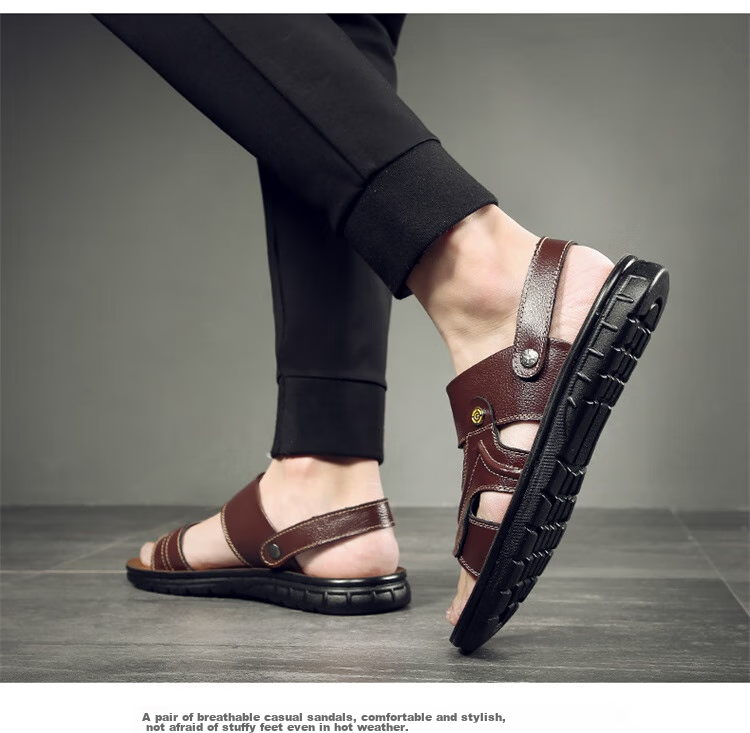 CARTELO Genuine Leather Sandals for Men, Breathable Top-Grain Leather Beach Shoes, Men's Outdoor Dual-Wear Slippers 9252 Brown Size 38 17