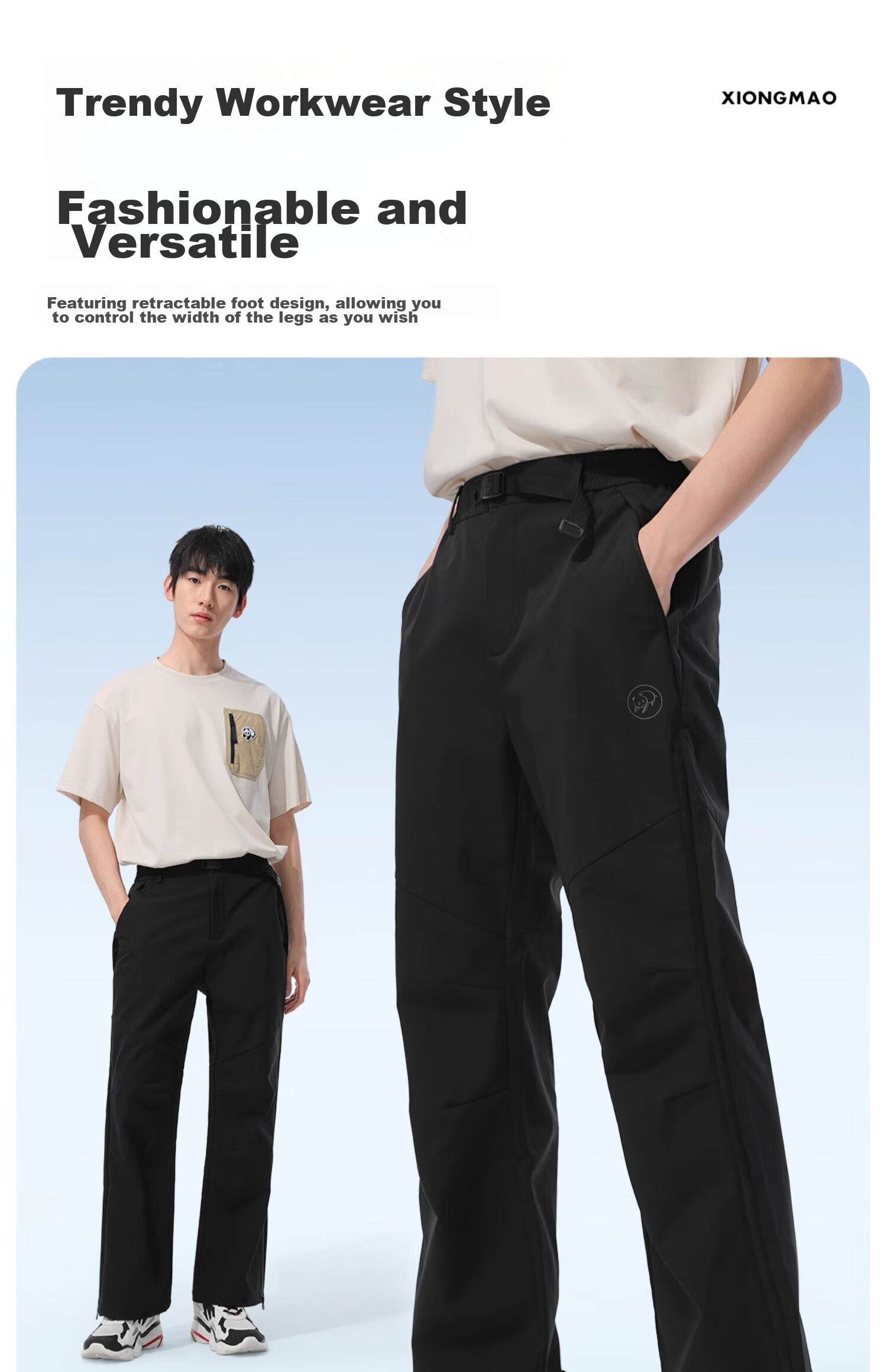 CAMEL Panda Mountain Outdoor Casual Pants, Cool-Feeling Windproof Fashionable Trousers, A34BA68195, Phantom Black, L 12