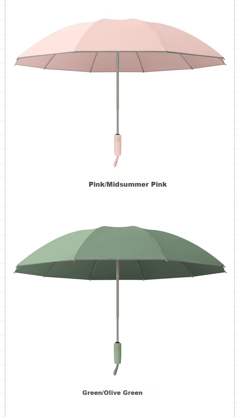 MAYDU Reverse Folding Umbrella, Three-Fold with 10 Ribs, Dual-Purpose for Sun And Rain, Double-Person Umbrella, M3362 Khaki Color 13