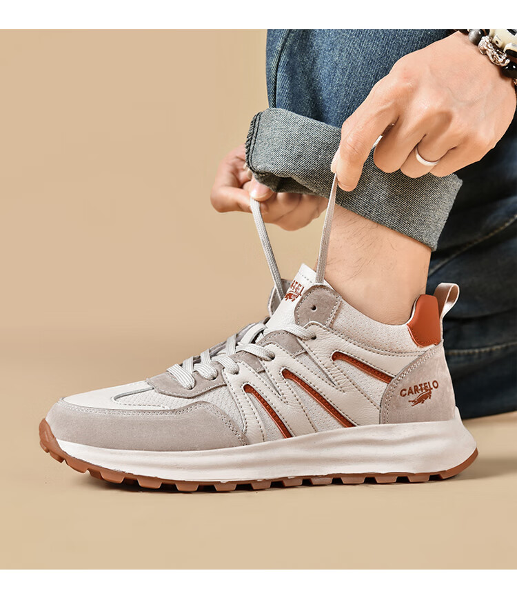 CARTELO Men's Shoes, Spring And Summer Casual Sports Running Hiking Dad Shoes, Travel Sneakers, QH8306, Sand Green, Size 39 42