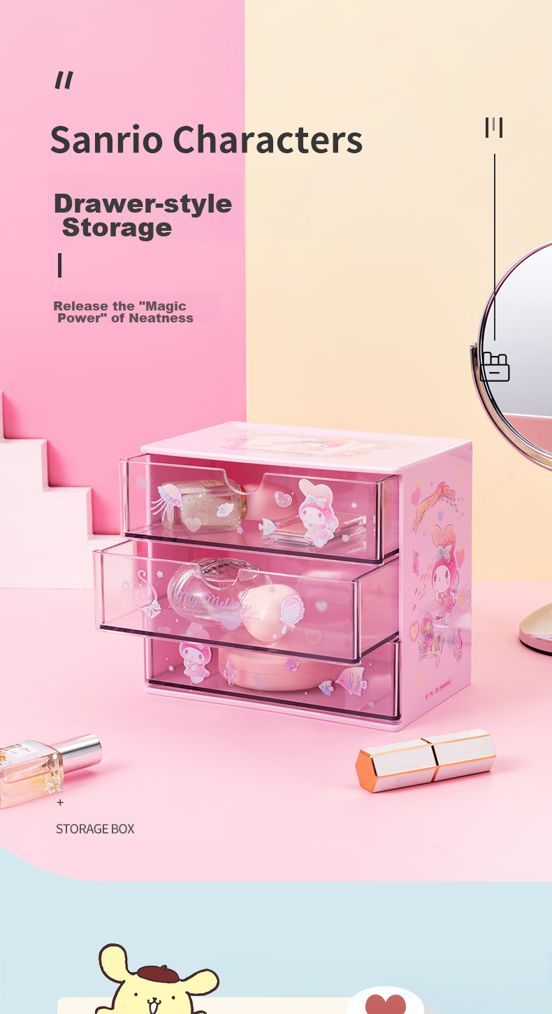 MINISO Sanrio Drawer-Style Desktop Storage Box, Dressing Table Jewelry Organizer, Blue, 17*11*15cm 1