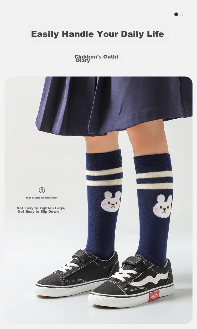 Bingxuemumian Children's Socks, Girls' Knee-High Socks, Spring Autumn Winter School Style Cotton Socks, Seamless Mid to Big Kids Versatile Calf Soccer Socks 10