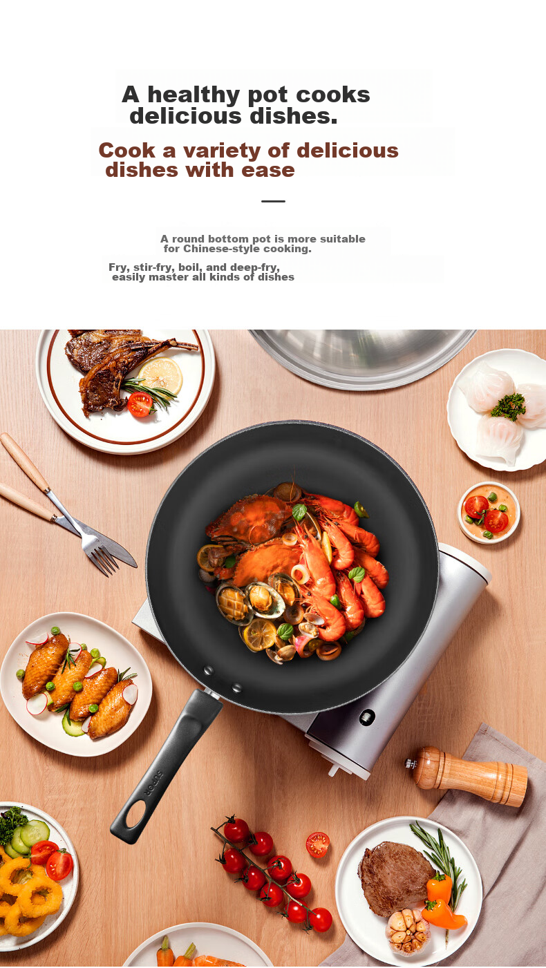 SUPOR Non-Coated Iron Wok, Stainless Steel Frying Pan, Compatible with Gas And Induction Stoves, Model FC32V3 7