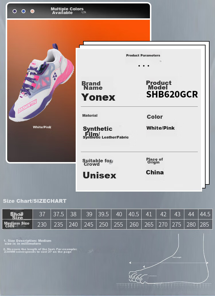 YONEX Badminton Shoes, Women's Professional Model SHB620G, Durable Shock Absorption, White-Pink, Size 36 2
