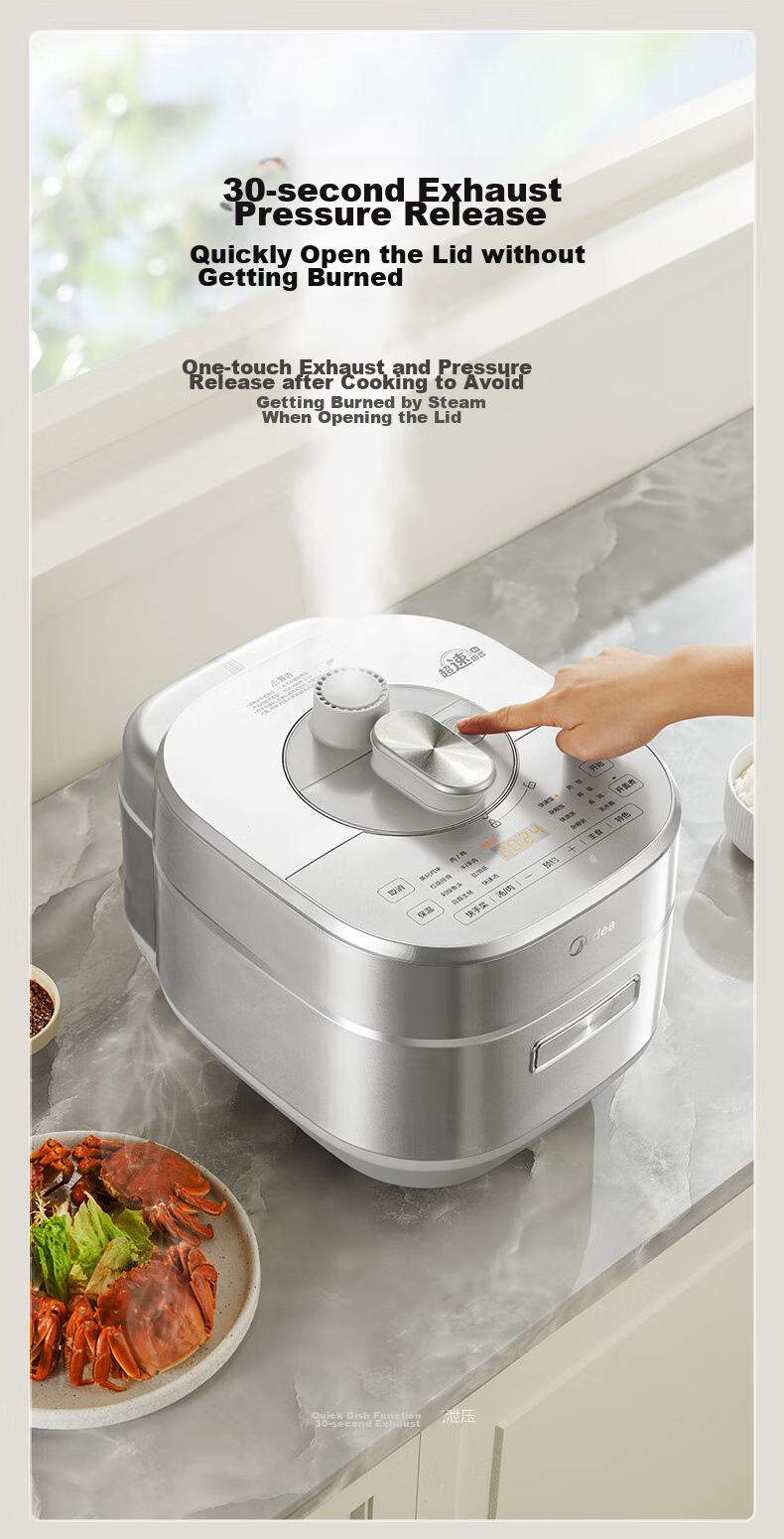 Midea Electric Pressure Cooker, Non-Coated IH High-Pressure Cooker, 5L Household Soup Pot, Fully Automatic Intelligent Reservation, Dual Inner Pot for Rice Cooking, 4-6 People Quick Release MY-S5971K 8