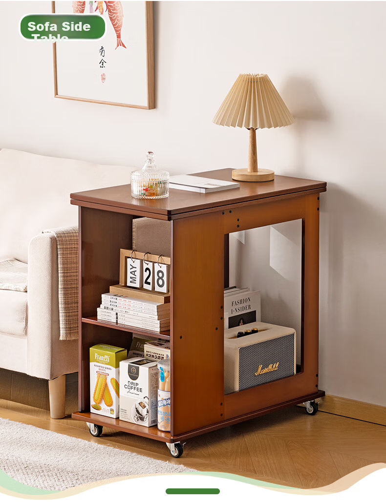 Laozhujiang Movable Side Table, Living Room Coffee Table, Sofa End Table, Multifunctional Antique Folding Tea Table, Storage Rack, Corner Cabinet 9