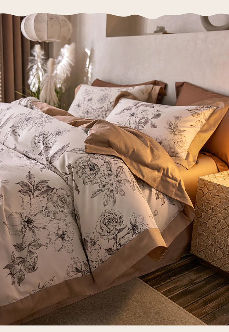 Dohia Home Textiles, Pure Cotton Four-Piece Bedding Set, 50s Light Luxury Pure Cotton Winter Thickened Warm French-Style Bedsheet And Duvet Cover Set, for 1.8m Bed, 229*230cm Wide Edge Style 4
