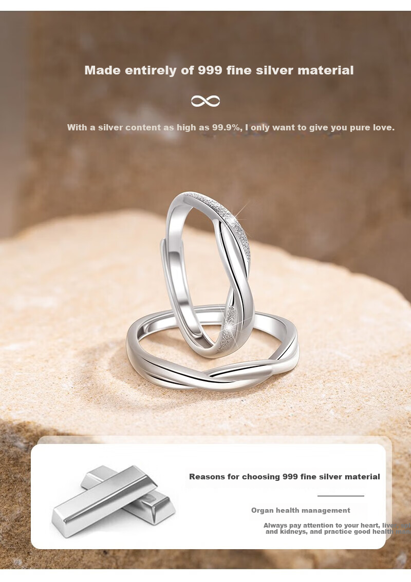 MANHE S999 Sterling Silver Couple Rings, One Pair Engagement Diamond Rings, Adjustable Women's And Men's Birthstone Rings, Valentine's Day Gift 5