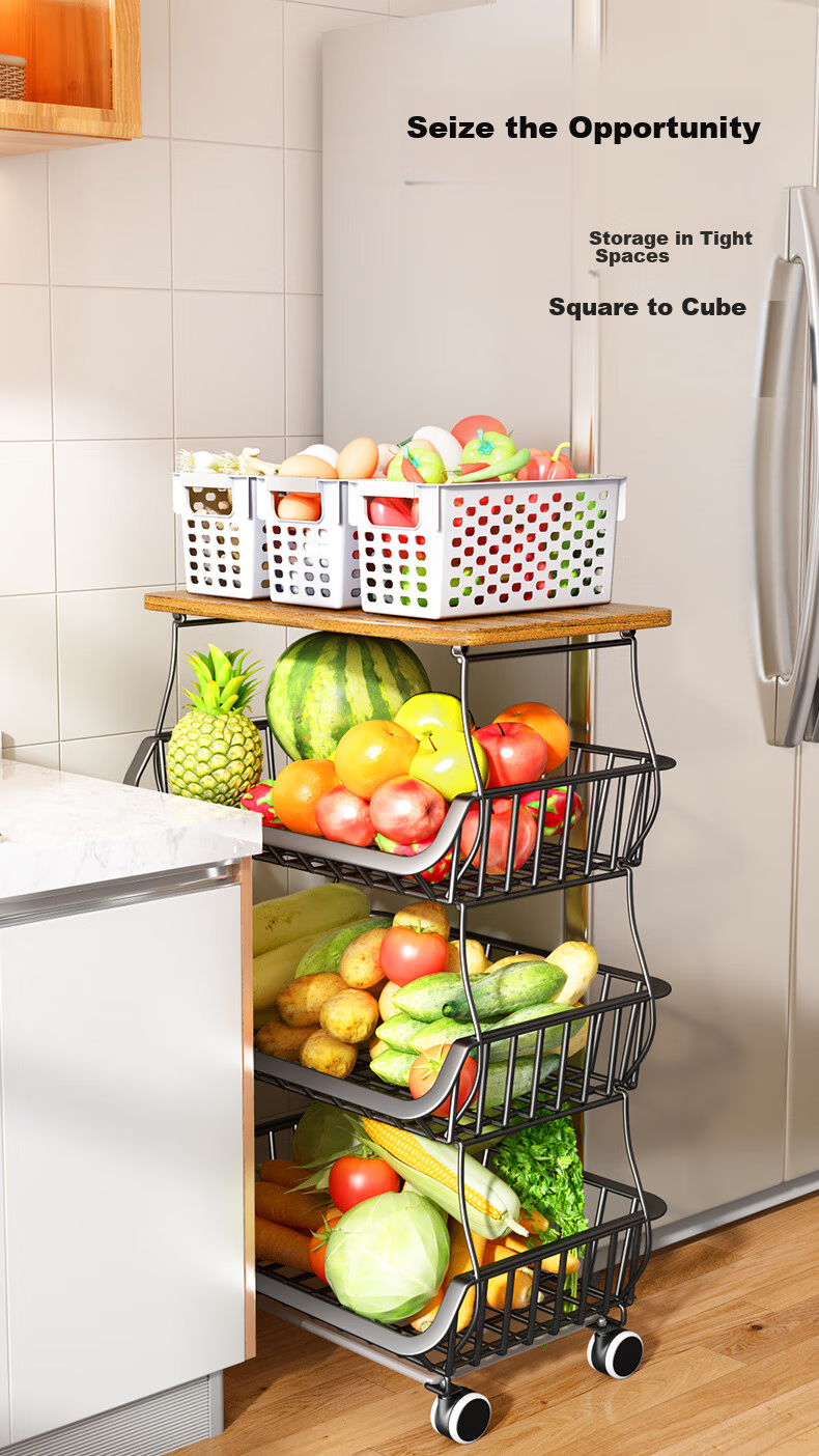 Shuaishi Kitchen Vegetable Storage Rack, Fruit Basket, Snack Organizer, Multi-Layer Floor-Standing Mobile Cart 3