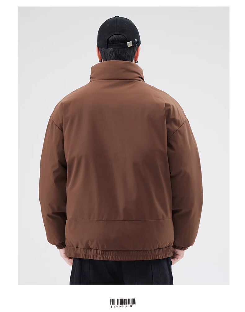 Cotton Casual Men's Winter Solid Color Stand Collar Cotton Jacket Warm Cotton Padded Coat Black 2XL 17