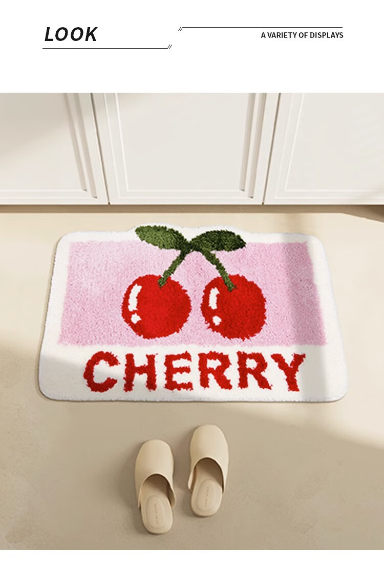 Shandian Cream-Colored Cherry Floor Mat, Bathroom Plush Absorbent Mat, Washroom Toilet Entrance Non-Slip Foot Mat 2