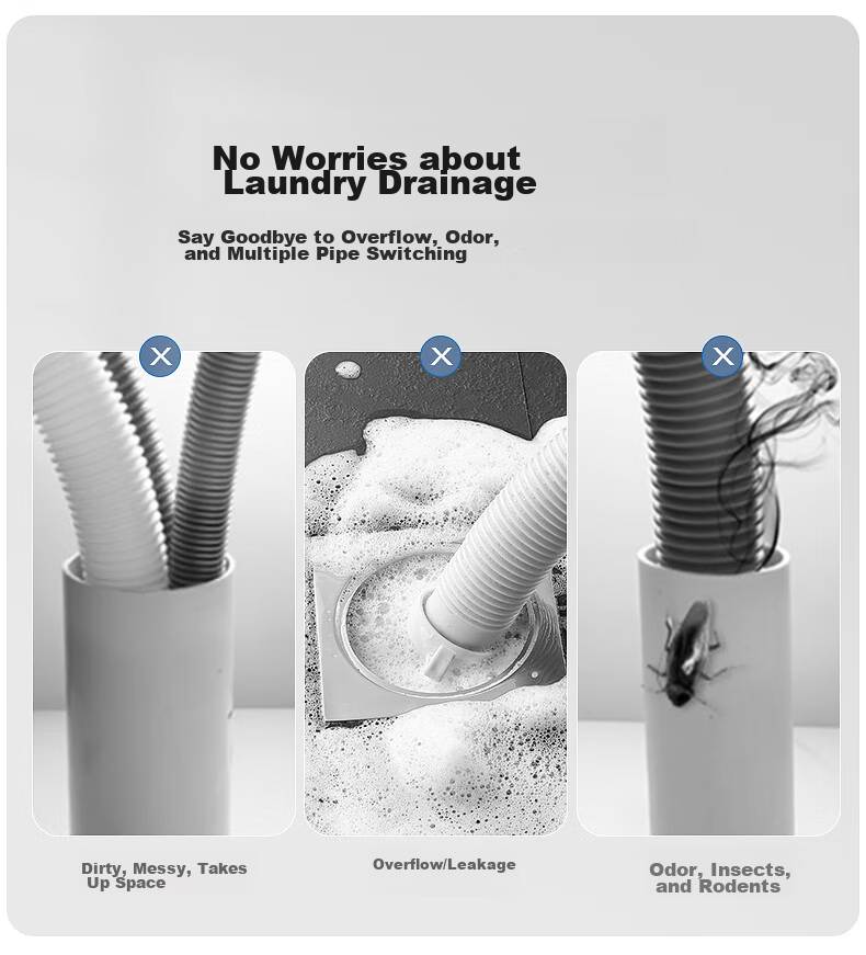 Haili Washing Machine Floor Drain Four-Way Connector, Drainage Pipe, Multifunctional ABS Kitchen Sink Drainpipe, Anti-Odor, Anti-Overflow, Universal DF4 2